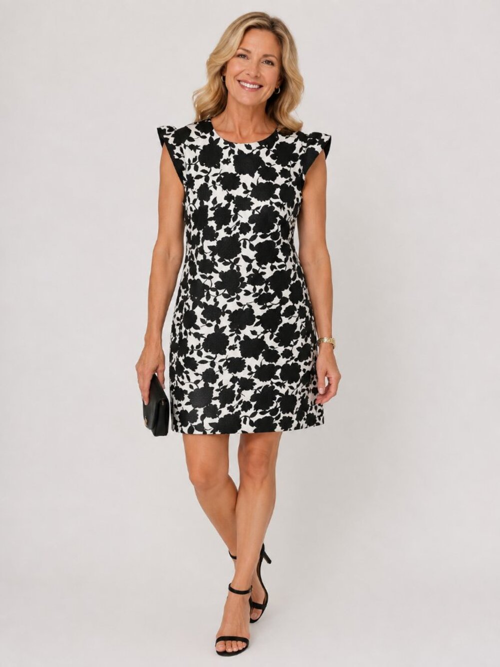 Kate Spade Black White Floral Shift Dress Ruffle Cap Sleeves Chic Designer Sz 4